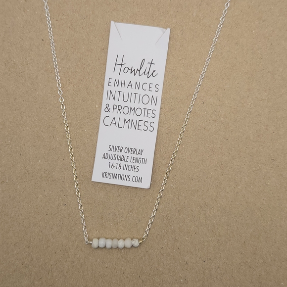 Kris Nations Howlite Mystic Bar Necklace - Delicate Beaded Stone Necklace - Picture 2 of 5